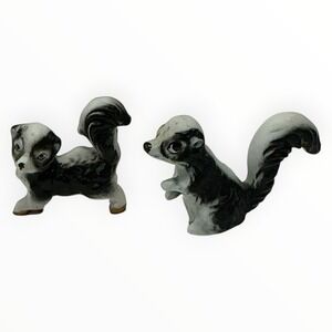 Vintage Skunk Figurines Miniature Textured Family Set Mini Tail Up Matte Finish